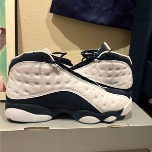 Jordan 13 White and Navy High-Top Basketball Sneakers